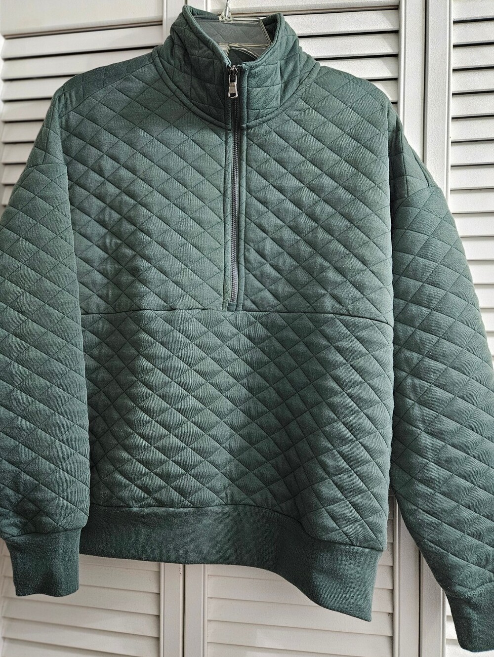 Eddie Bauer Dark Sage Green Quilted Half Zip Pullover Sweatshirt Size M
